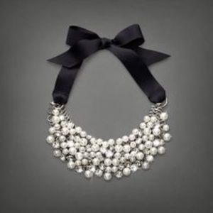 Pearl and Shine Navy Ribbon Necklace